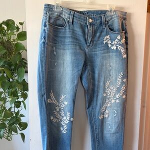 Elegant Blue Embroidered Straight Leg Jeans